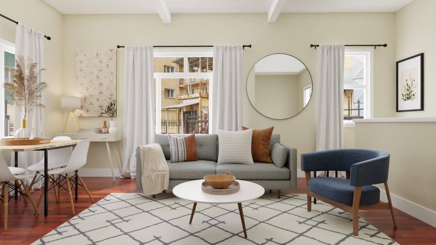 Soothing Mid-Century Modern Living-Dining Room