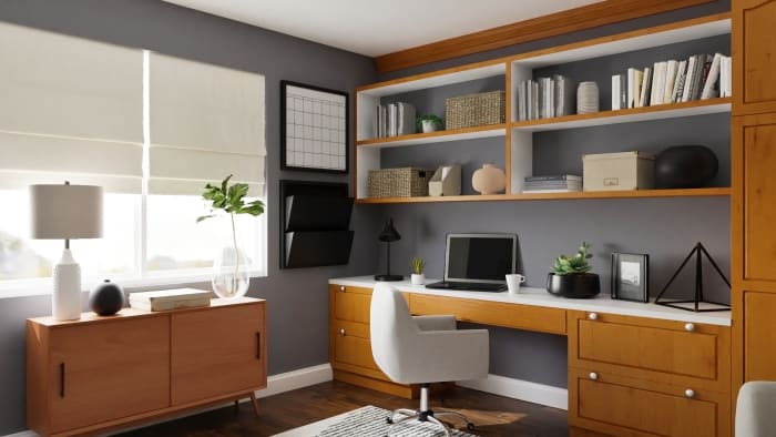 Urban Modern Office Design With Extra Storage By Spacejoy