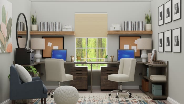 Urban Eclectic Home Office Design for Multi Person Work Space By Spacejoy