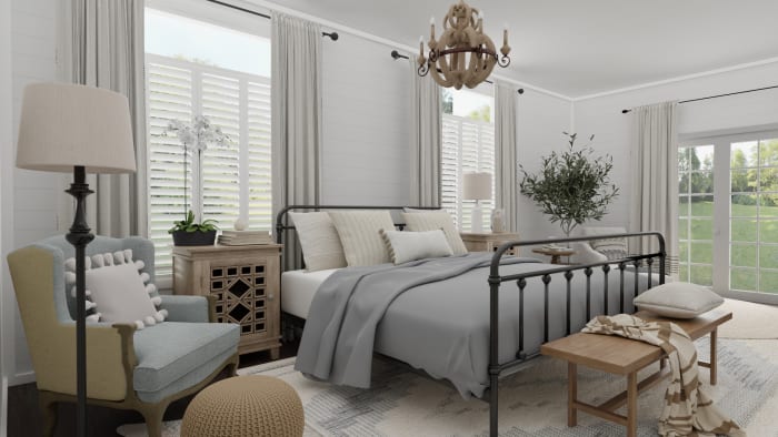 Weekend Retreat French Country Farmhouse Bedroom Design By Spacejoy French Country Farmhouse Bedroom, French Country Farmhouse Bedroom Furniture