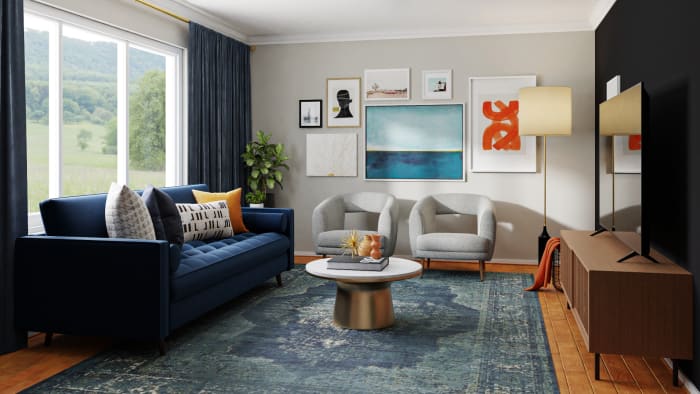 Get Inspiration From Berry Blues & Smoke Grays: An Eclectic Living Room ...