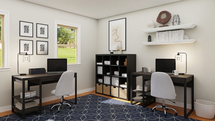 Get Inspiration From A Transitional Home Office & Fitness Room Design ...