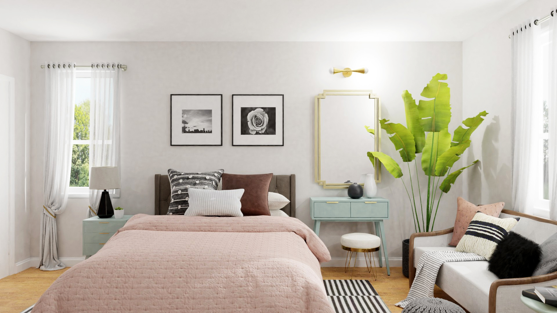 Bedroom in pastel colors