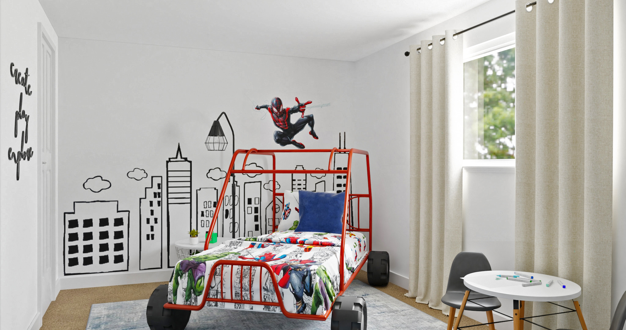 boys spiderman themed room 