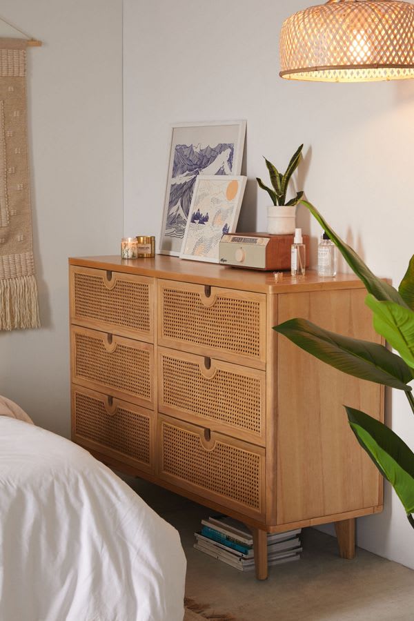 Marte 6 Drawer Dresser from Urban Outfitters in Rattan