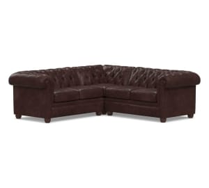 Chesterfield Roll Arm Leather 3-Piece L-Sectional