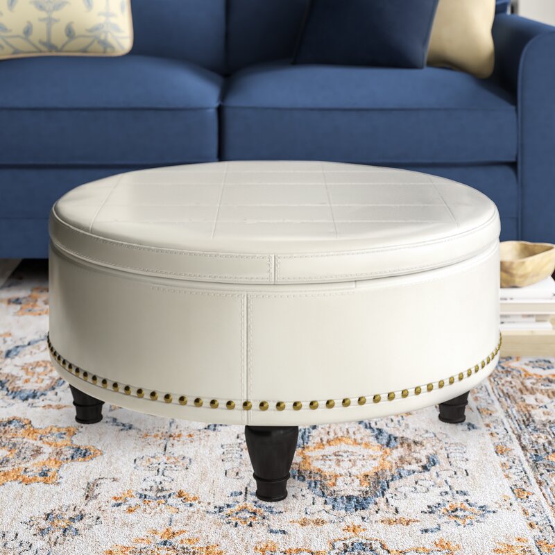 Manford 32 Wide Genuine Leather Round Storage Ottoman