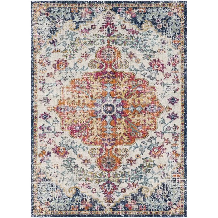 Hillsby Oriental Orange Navy Area Rug