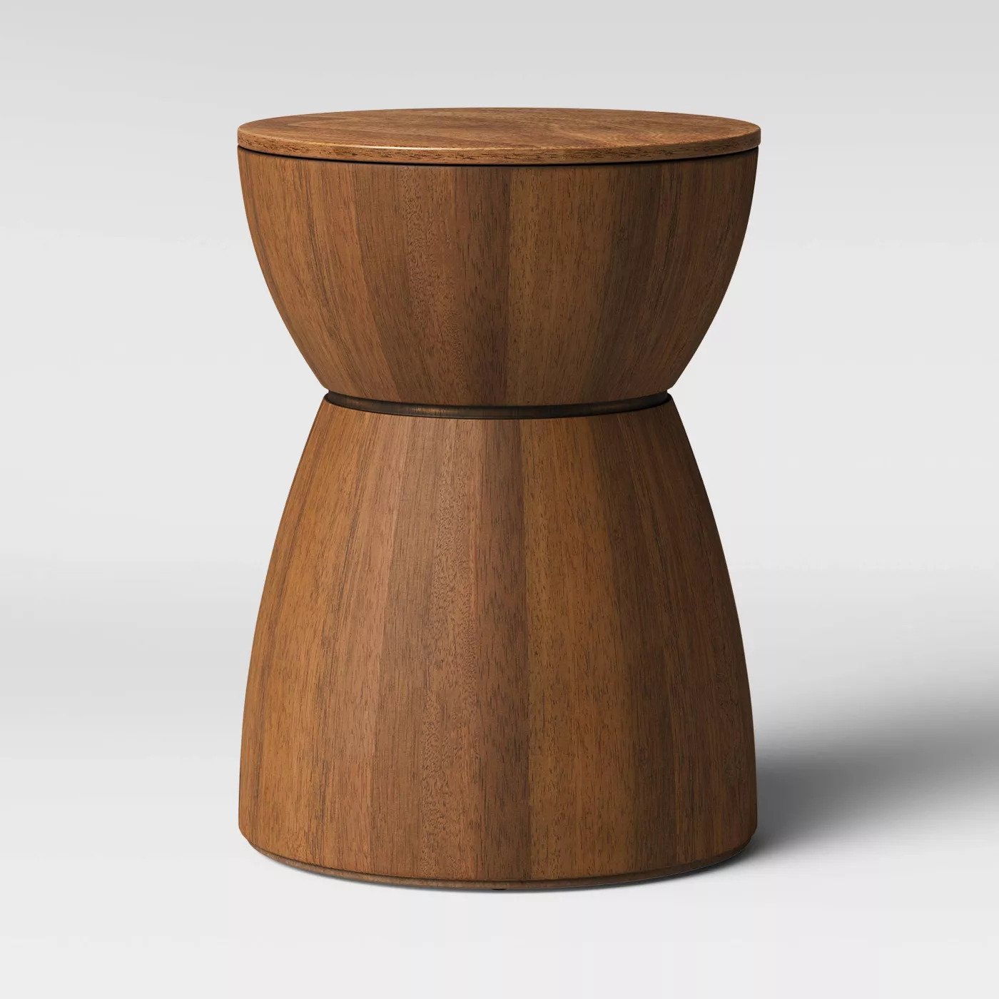 Prisma round natural wood turned drum accent table brown deals