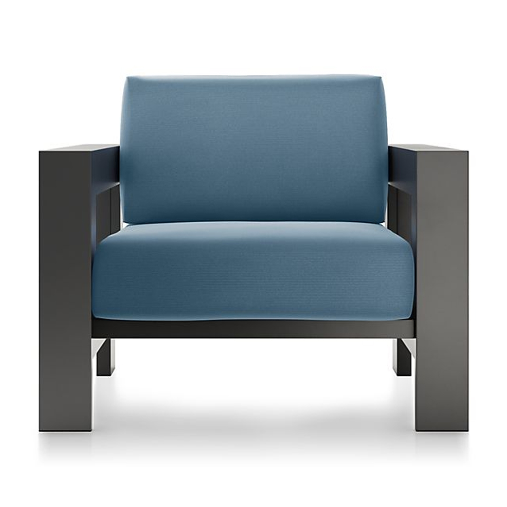 Walker Metal Lounge Chair with Sapphire Sunbrella Cushions