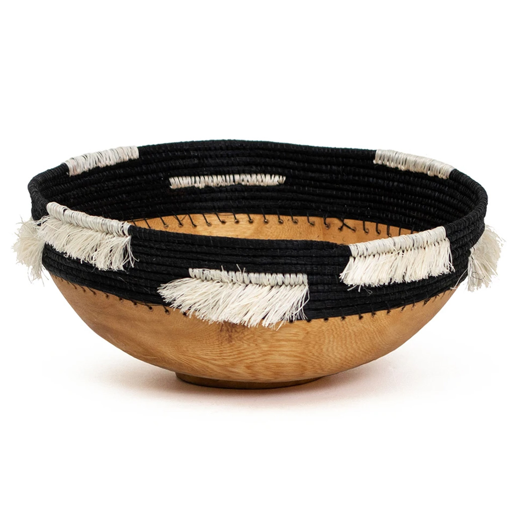 Fringed Black Wooden Bowl