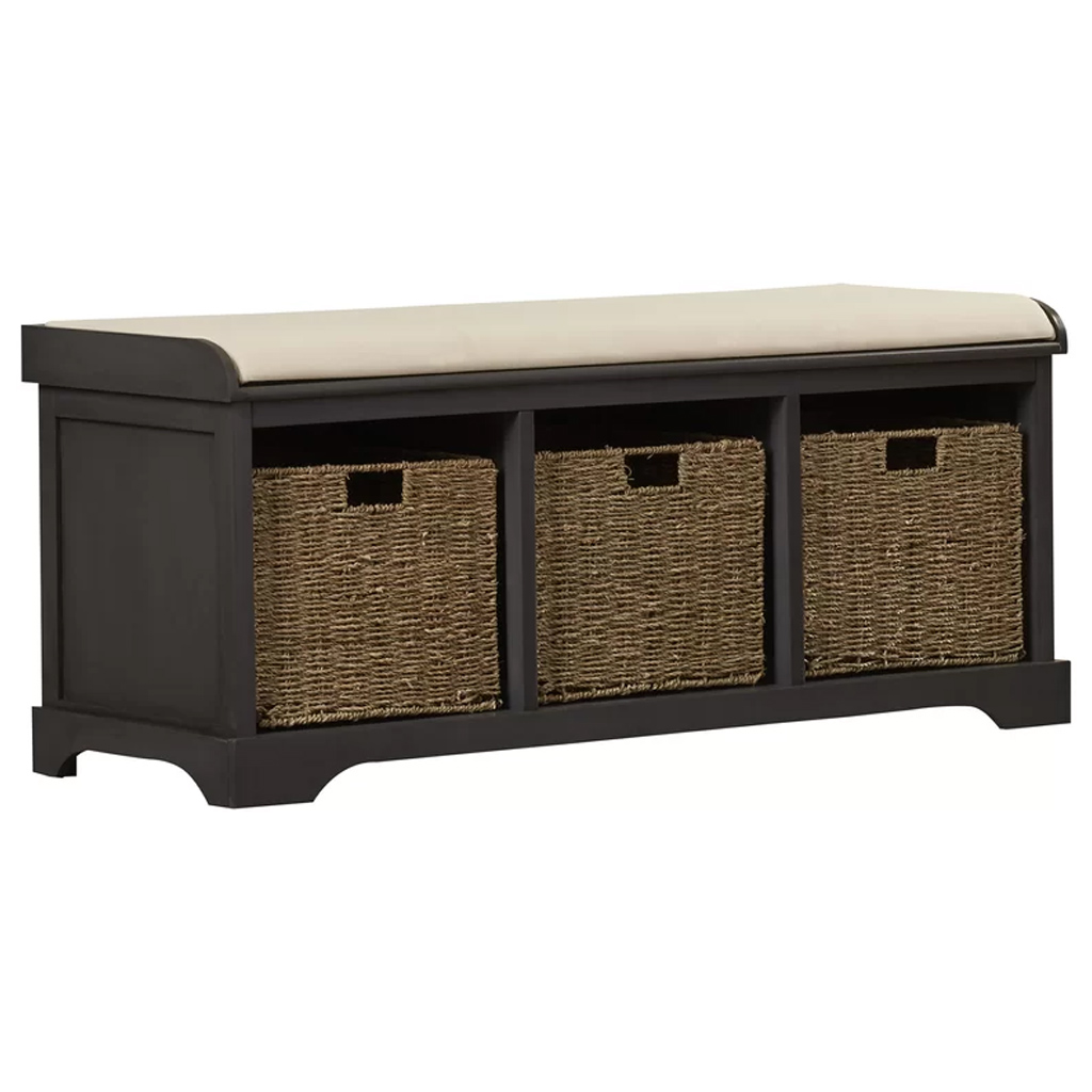 Distressed Black Painswick Cubby Storage Bench