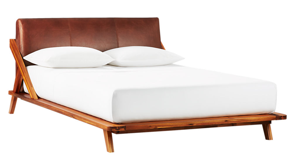 Drommen Acacia Bed With Leather HeadboardQueen