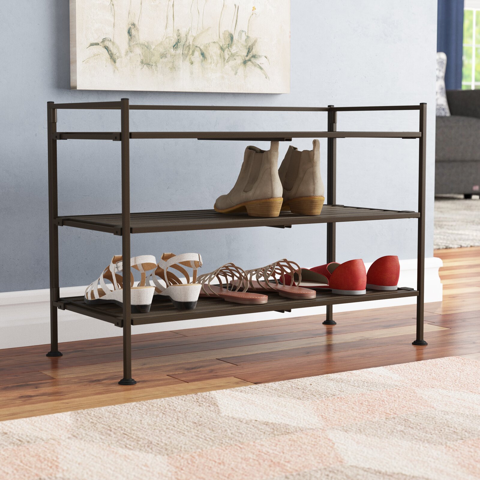 3-Tier 9 Pair Shoe Rack Perfect Solution For Your Entryway or Mud Room to  Store Your Shoes, Boots, Umbrellas, Canes, Purses, and Hats