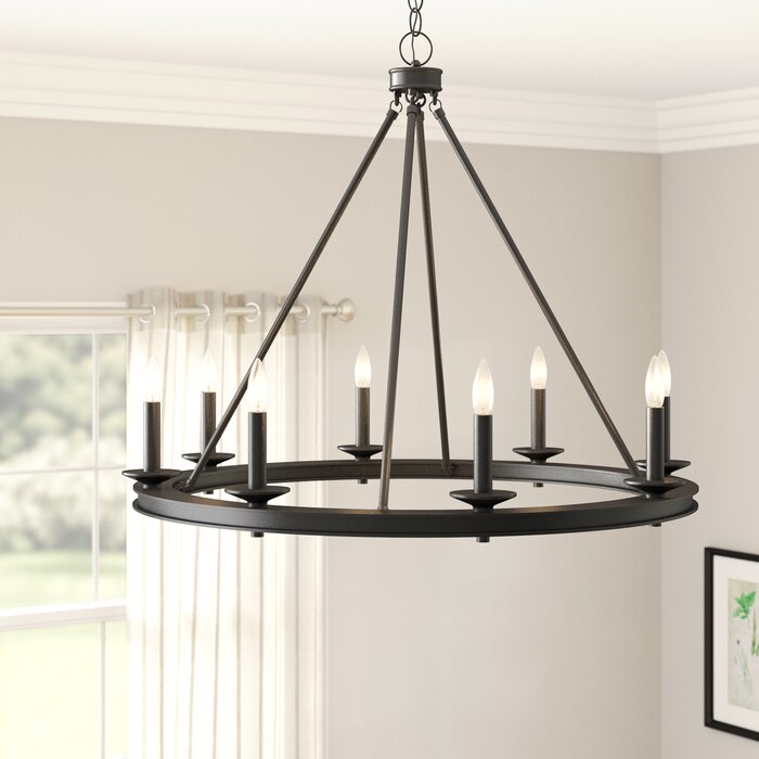 Poynor 8 Light Candle Style Wagon Wheel Chandelier