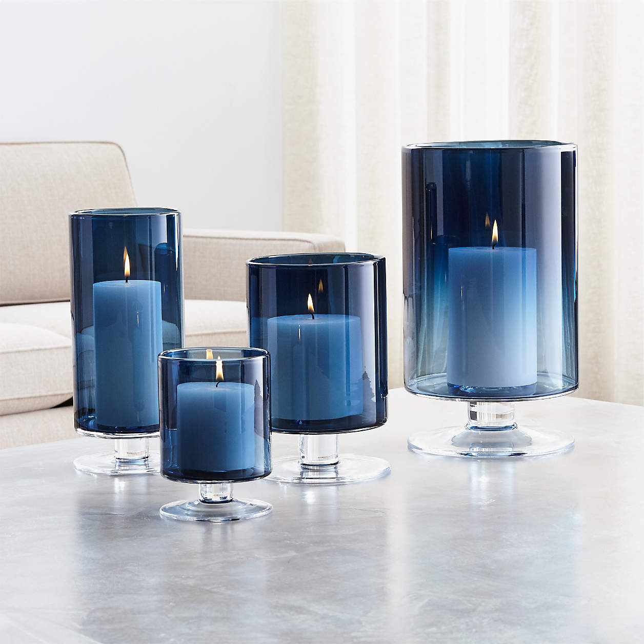London Blue Hurricane Candle Holders