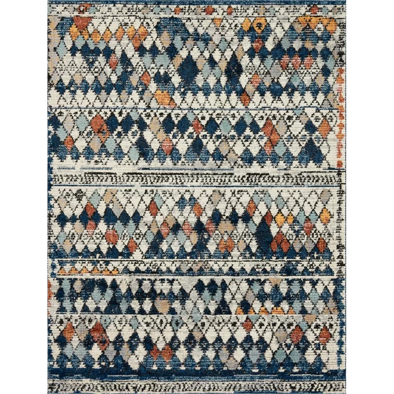 Hoder Southwestern Navy Blue Beige Area Rug