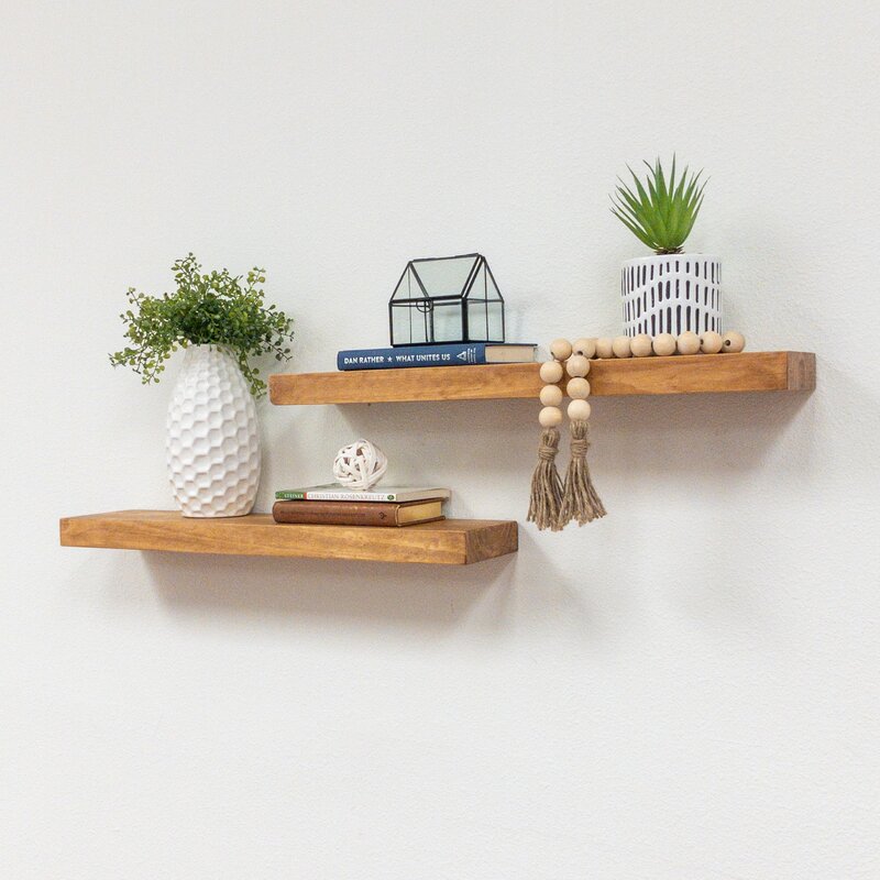 Evonne 2 Piece Pine Solid Wood Floating Shelf