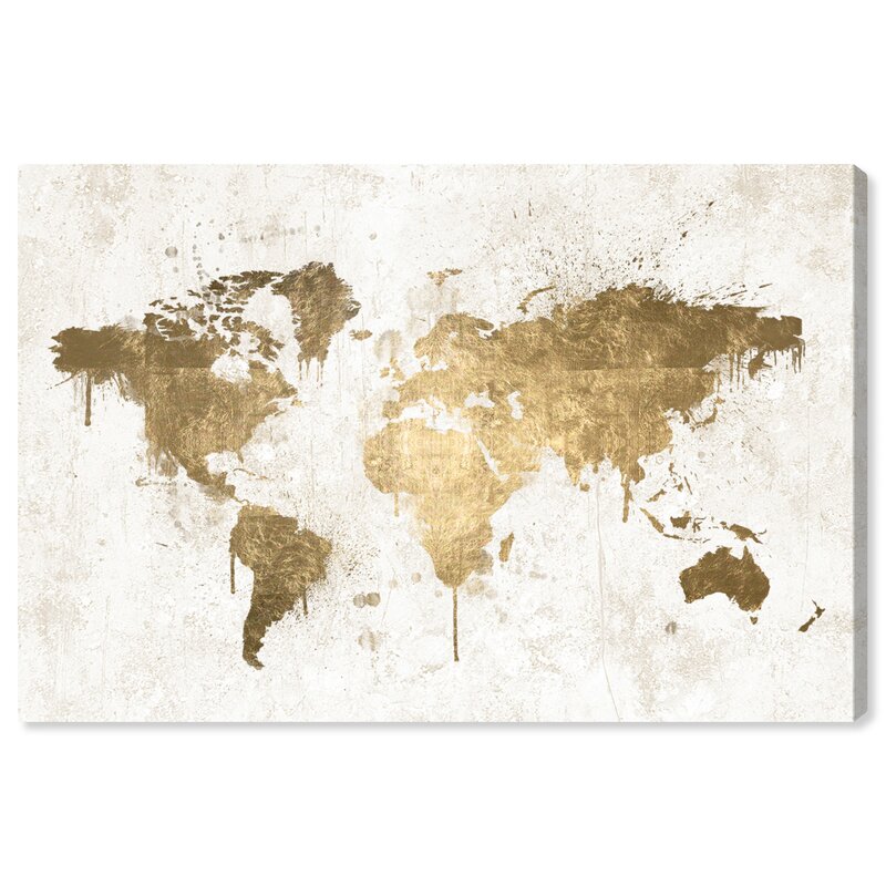 Mapamundi White Gold World Maps Graphic Art Print