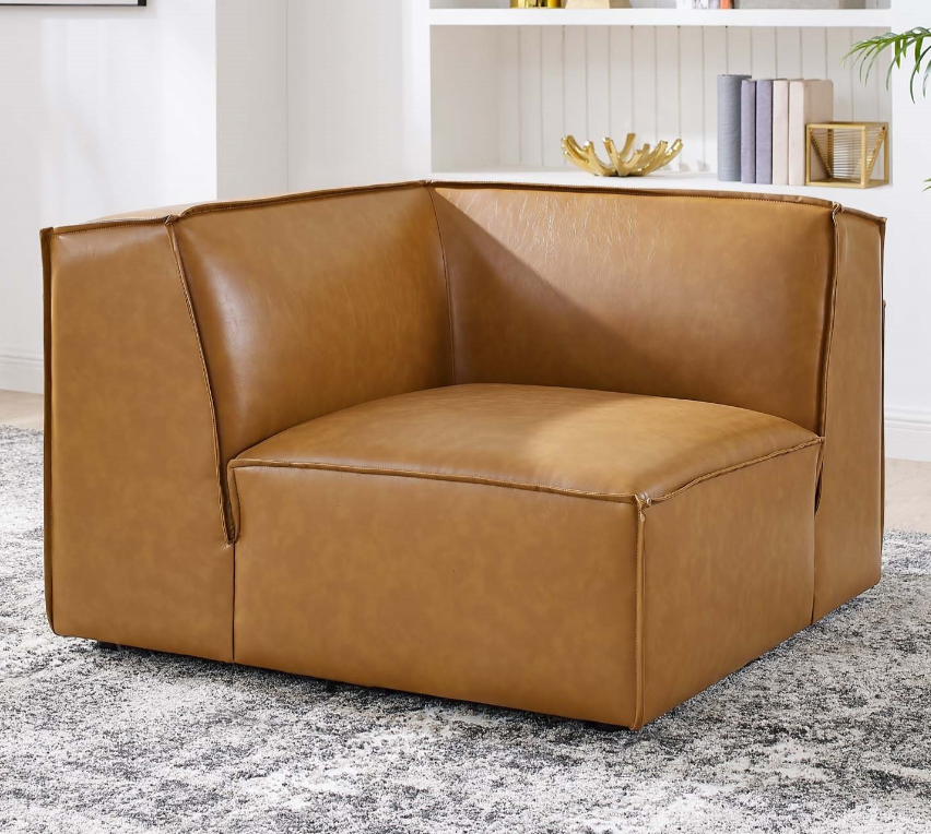 Restore Vegan Leather Sectional Sofa Corner Chair in Tan