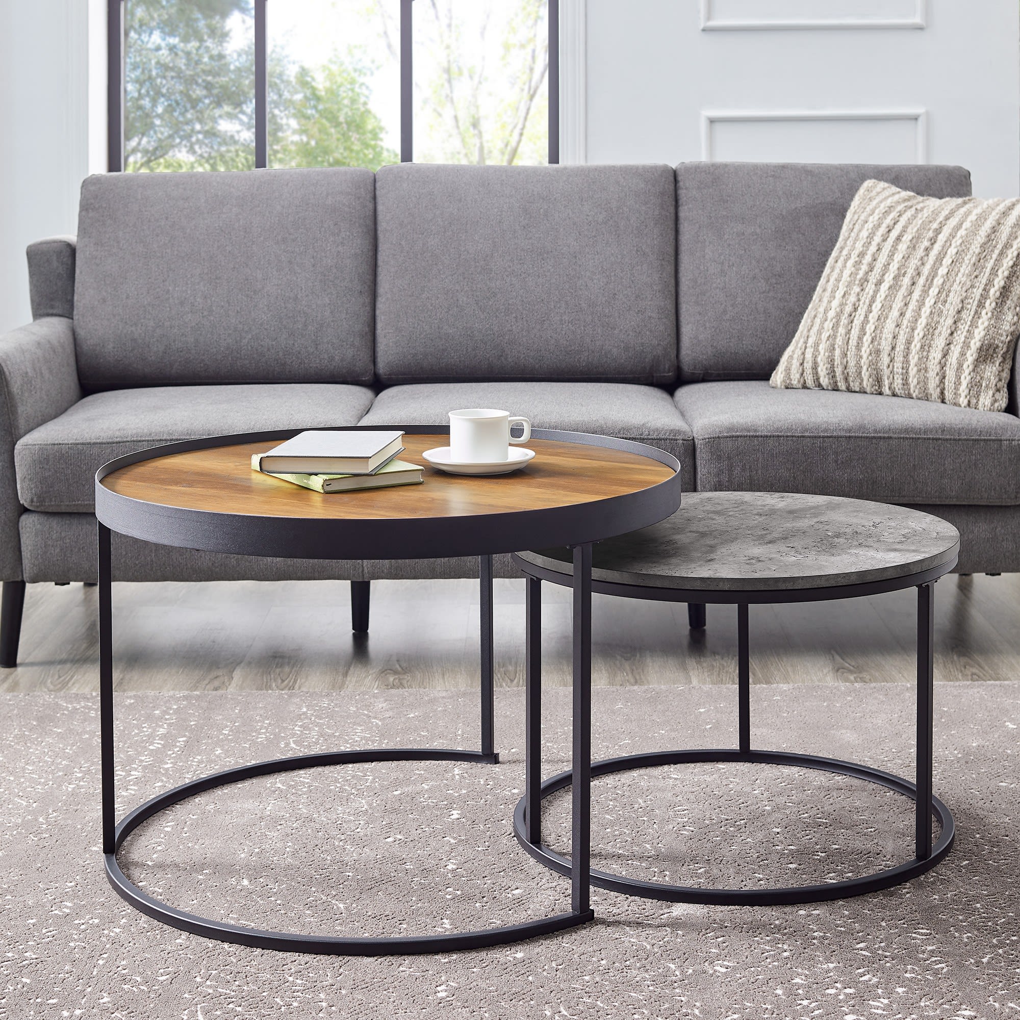 Reclaimed Barnwood and Concrete Nesting Coffee Tables