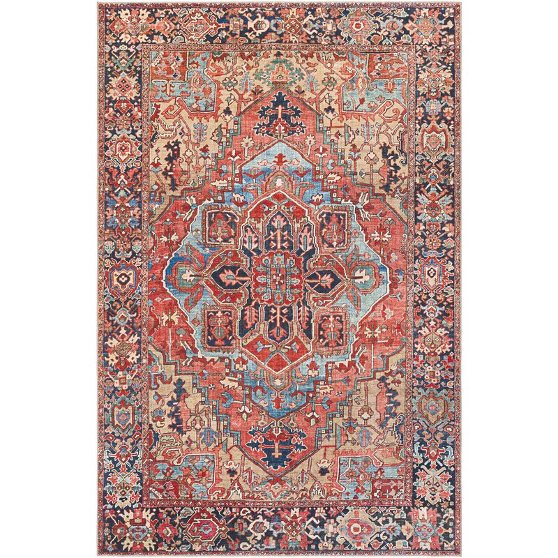 Crook Oriental Bright Red Beige Blue Area Rug9'x12'
