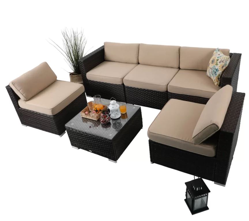 Soria Outdoor 6 Piece Rattan Sectional Seating Group2