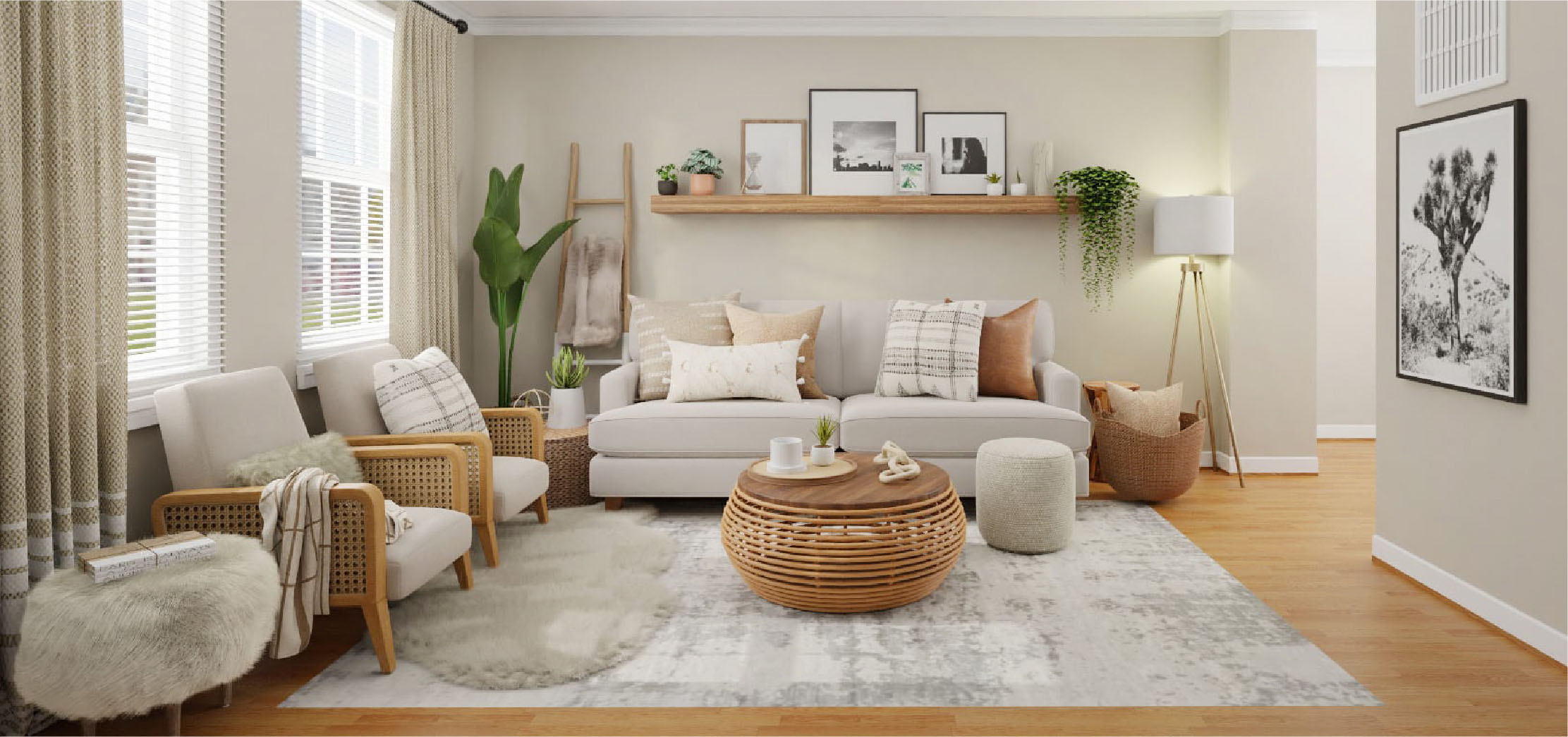 bohemian living room in browns