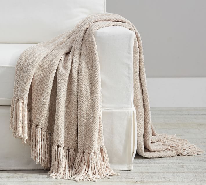 Chenille Hand Knotted Fringe Throw