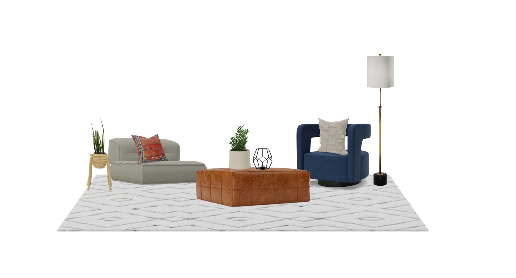 Boho Eclectic Living room with Swivel Accent chair and floor cushiong