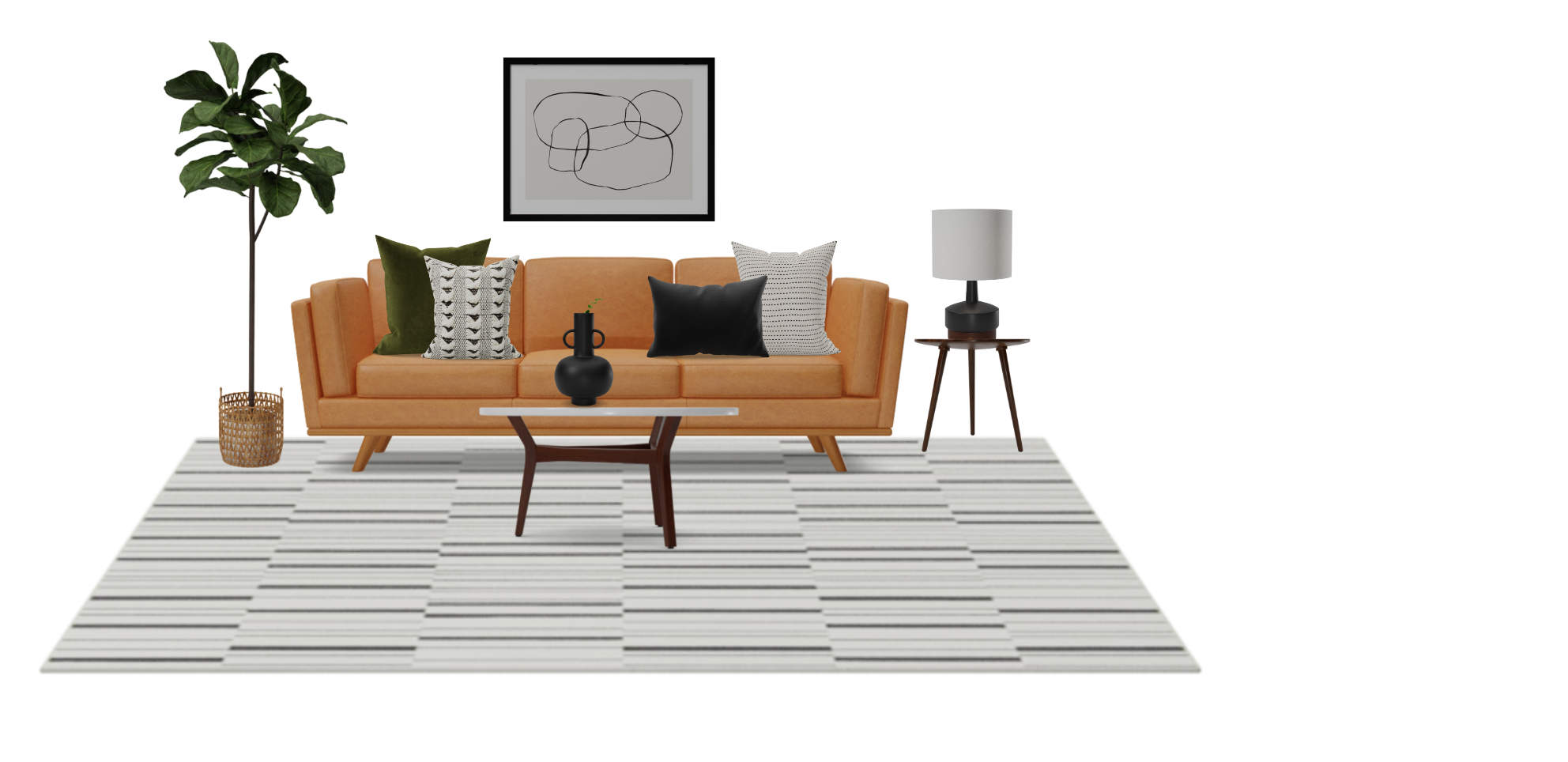 Mid Century Modern Living Room with Leather Sofa Spacejoy