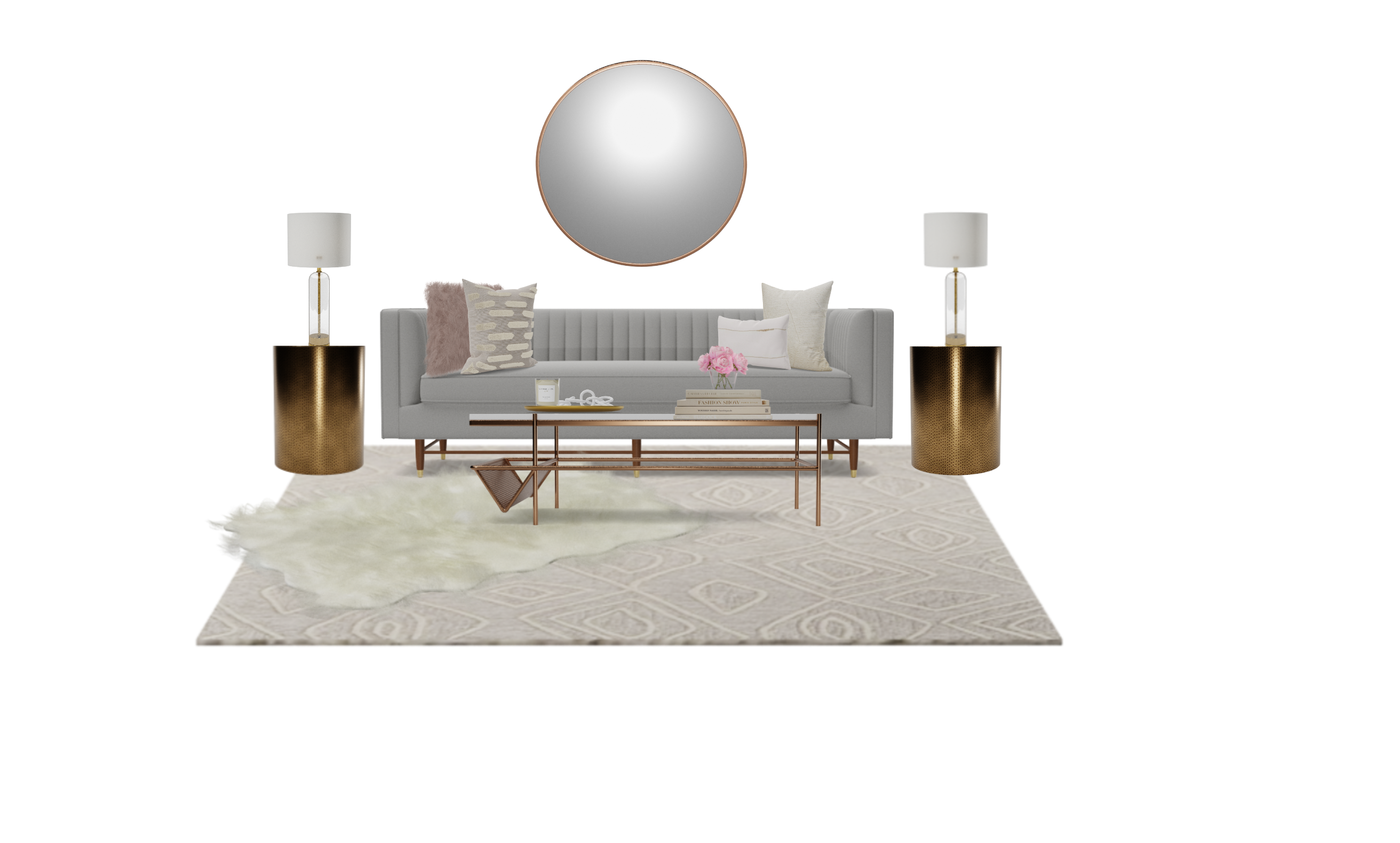 Glam Living Room with Gray Sofa Spacejoy