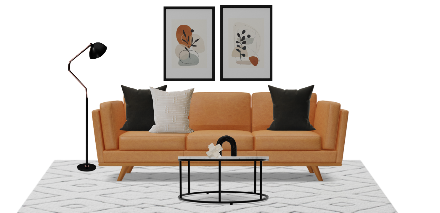 Mid Century Modern Living Room with Leather Sofa Spacejoy