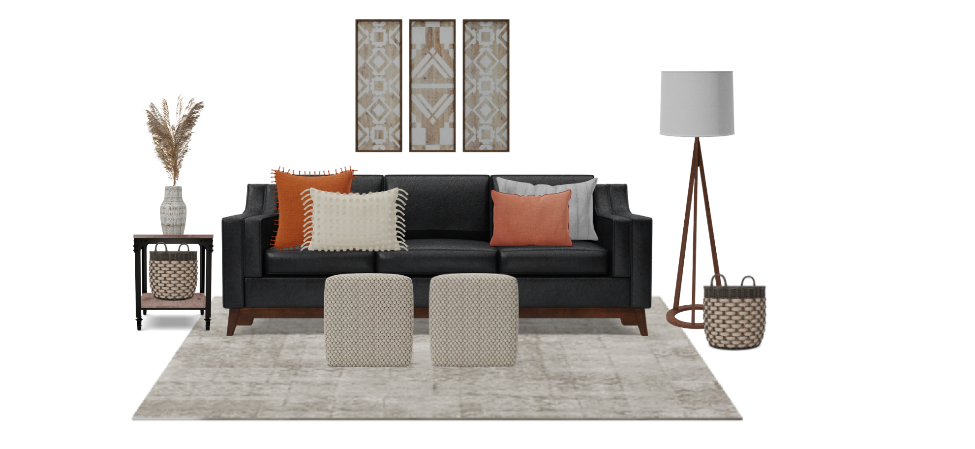 Mid Century Modern Living Room with Kid Friendly Rug Spacejoy