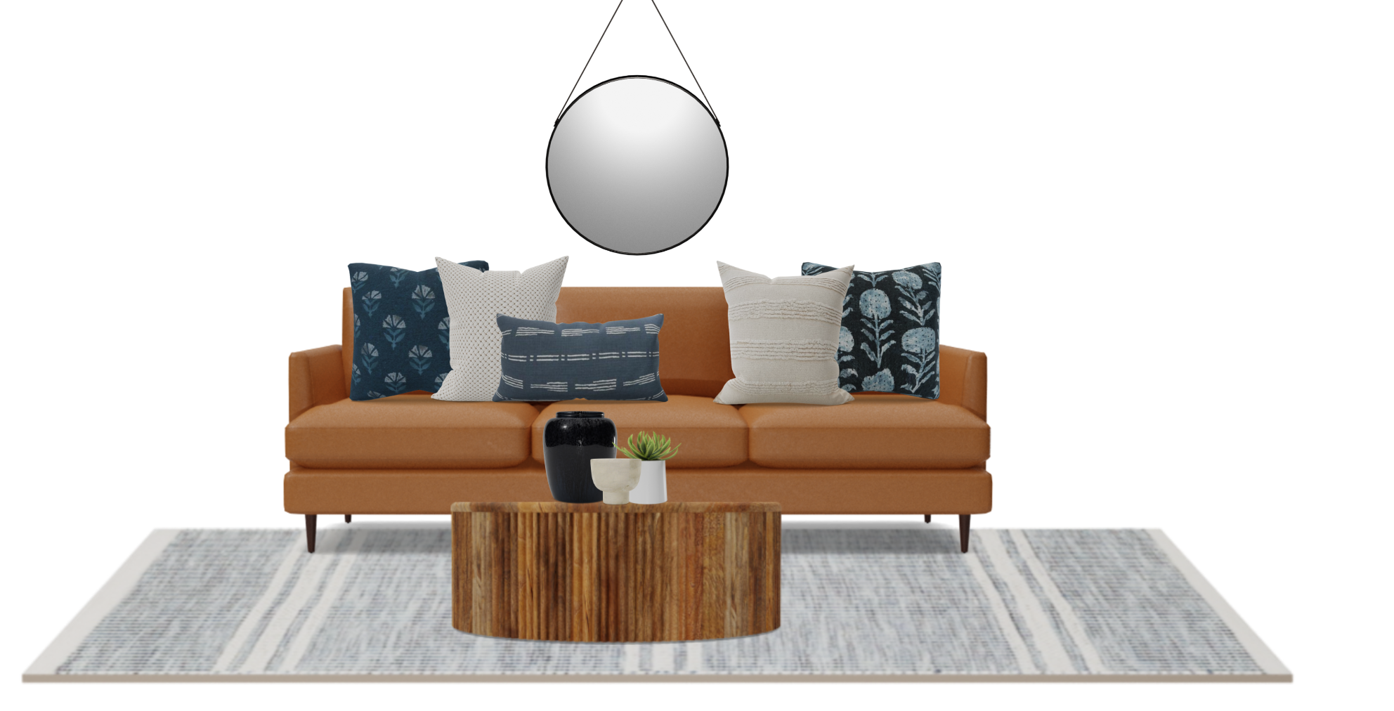 Mid Century Modern Living Room with Leather Sofa Spacejoy