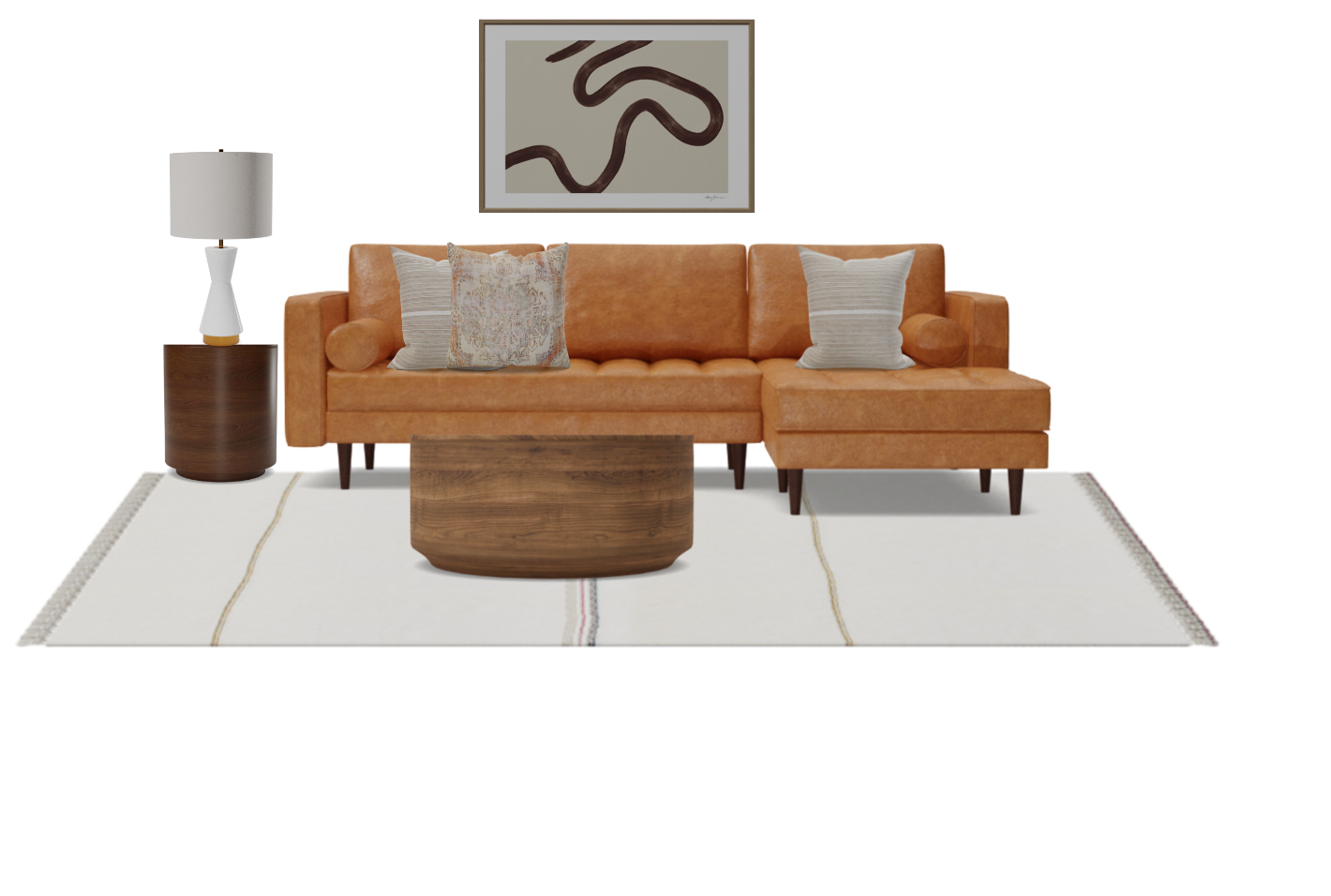 Mid Century Modern Living Room with Leather Chaise Sectional Spacejoy