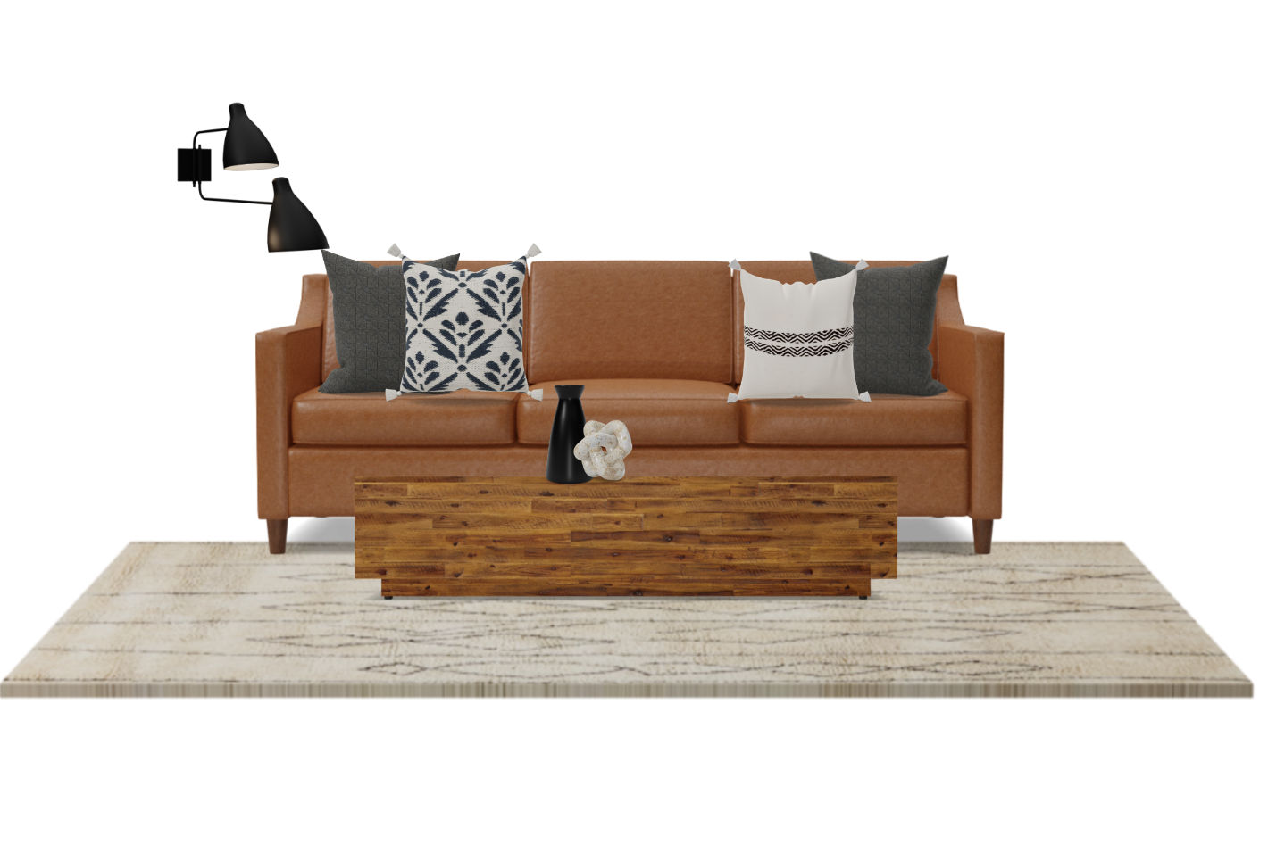 Mid Century Modern Living Room with Leather Sofa Spacejoy