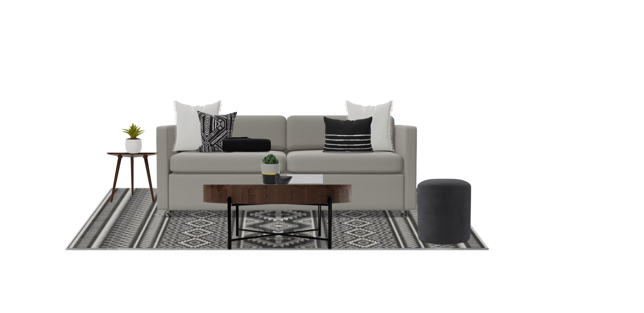 Mid Century Modern Living Room with Black Accents | Spacejoy