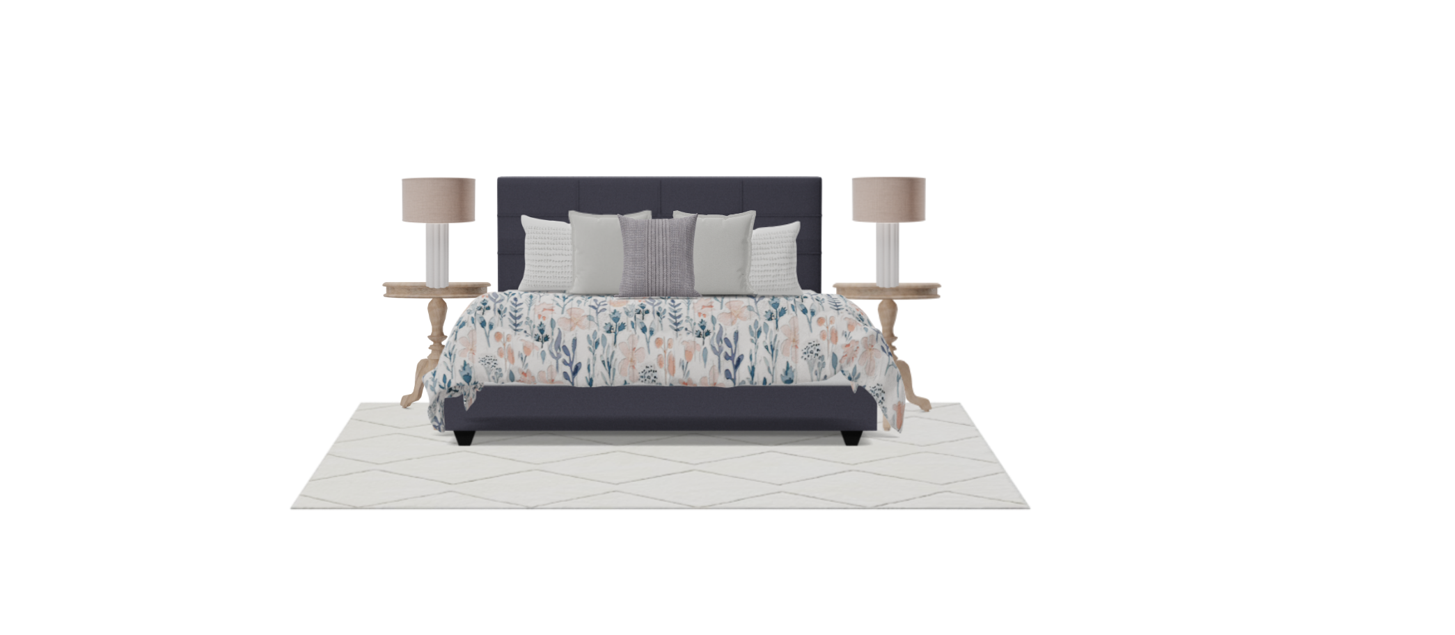 Modern French Country Bedroom Set with Round Nightstands Spacejoy