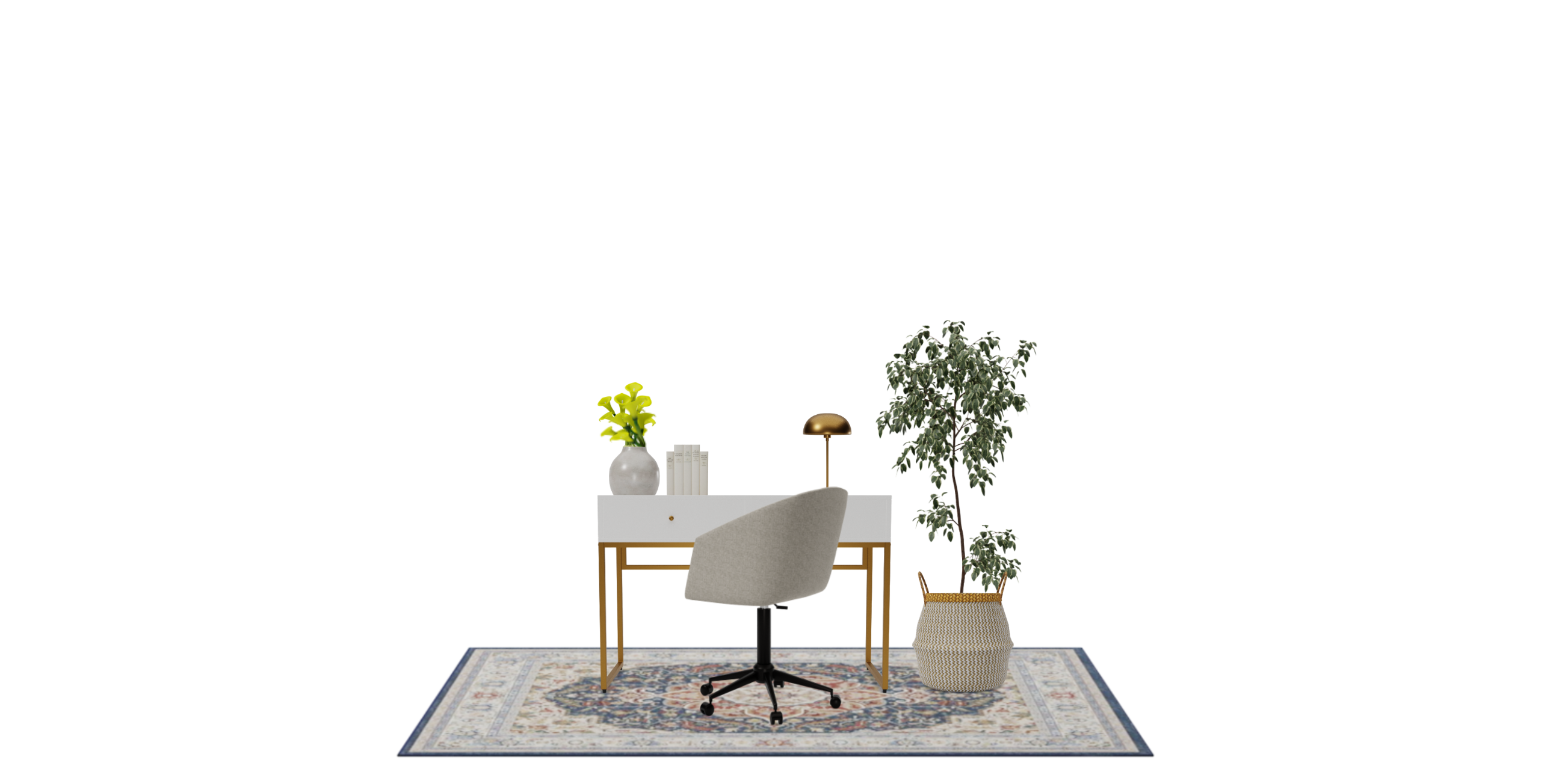 Glam Home Office Set with Blue Rug Spacejoy