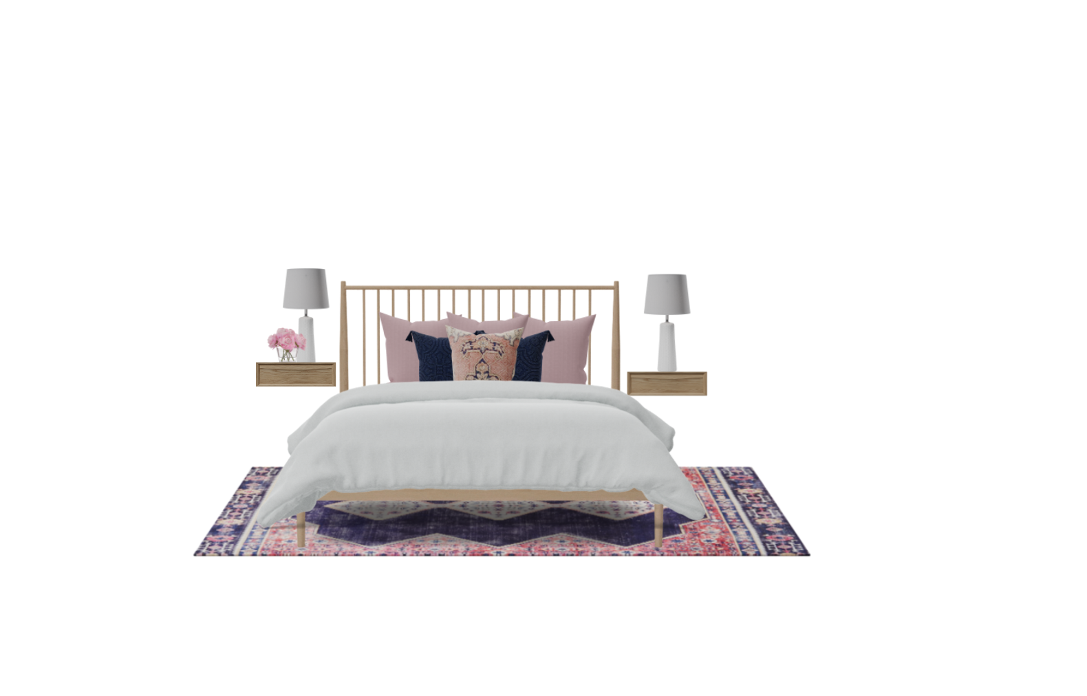 Mid Century Modern Boho Bedroom Set with Floating Nightstands Spacejoy