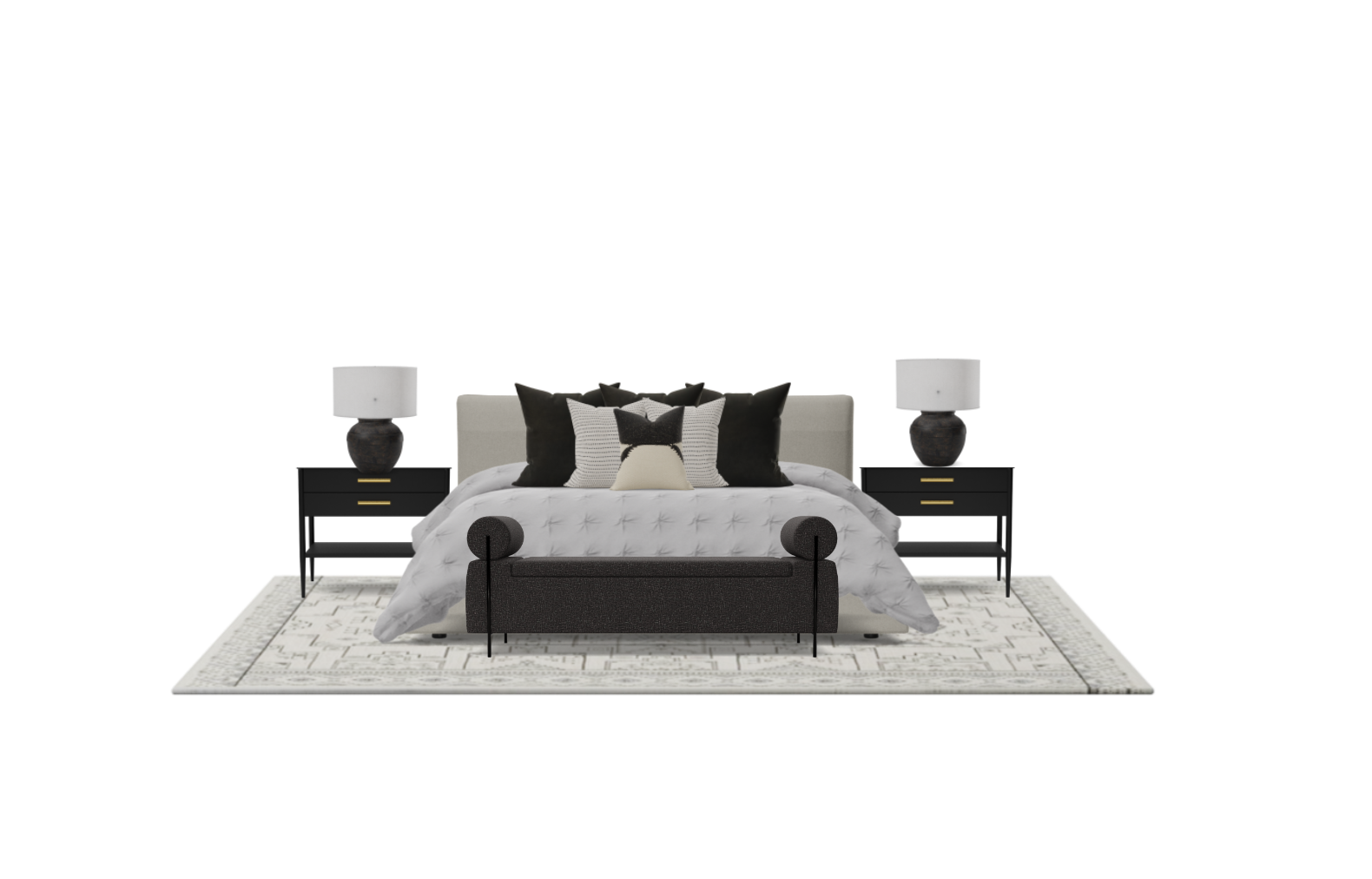 Contemporary Bedroom Set with Black and White Color Palette Spacejoy