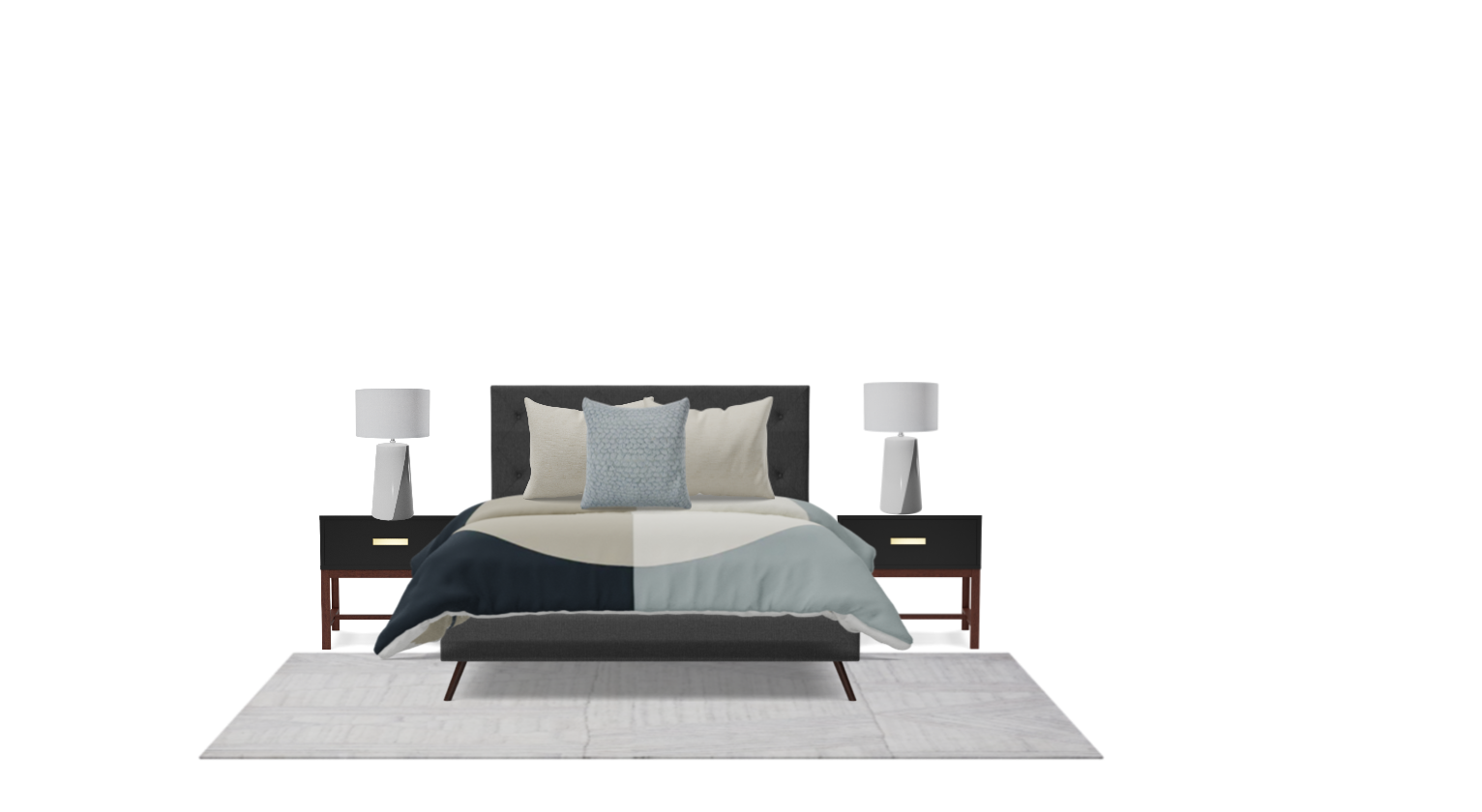 Mid Century Modern Bedroom Set with Gray Tufted Bed Spacejoy