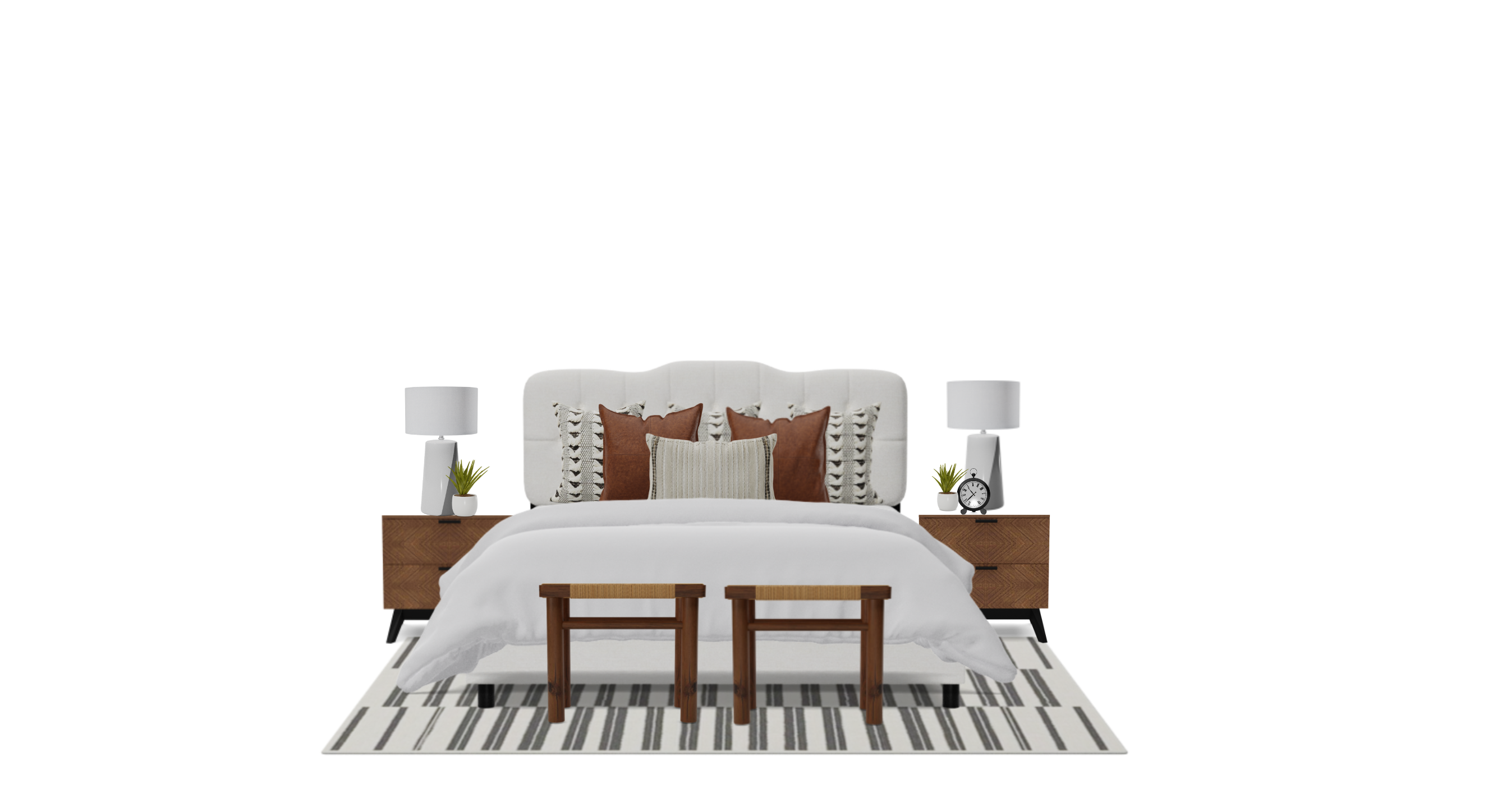 Rustic Bedroom Set with White Tufted Bed Spacejoy