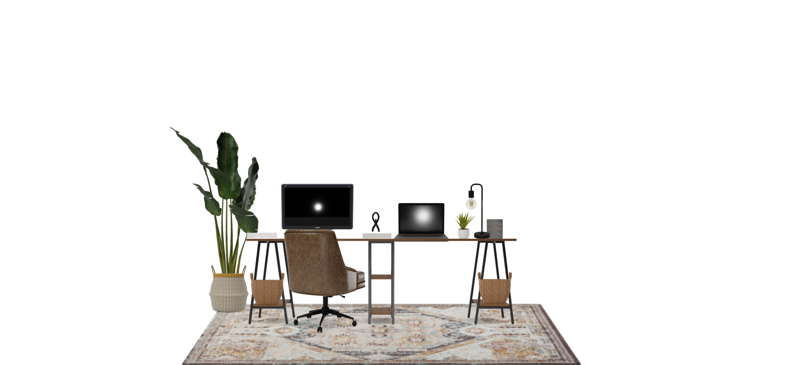 Industrial Home Office Set with Double Desk Spacejoy