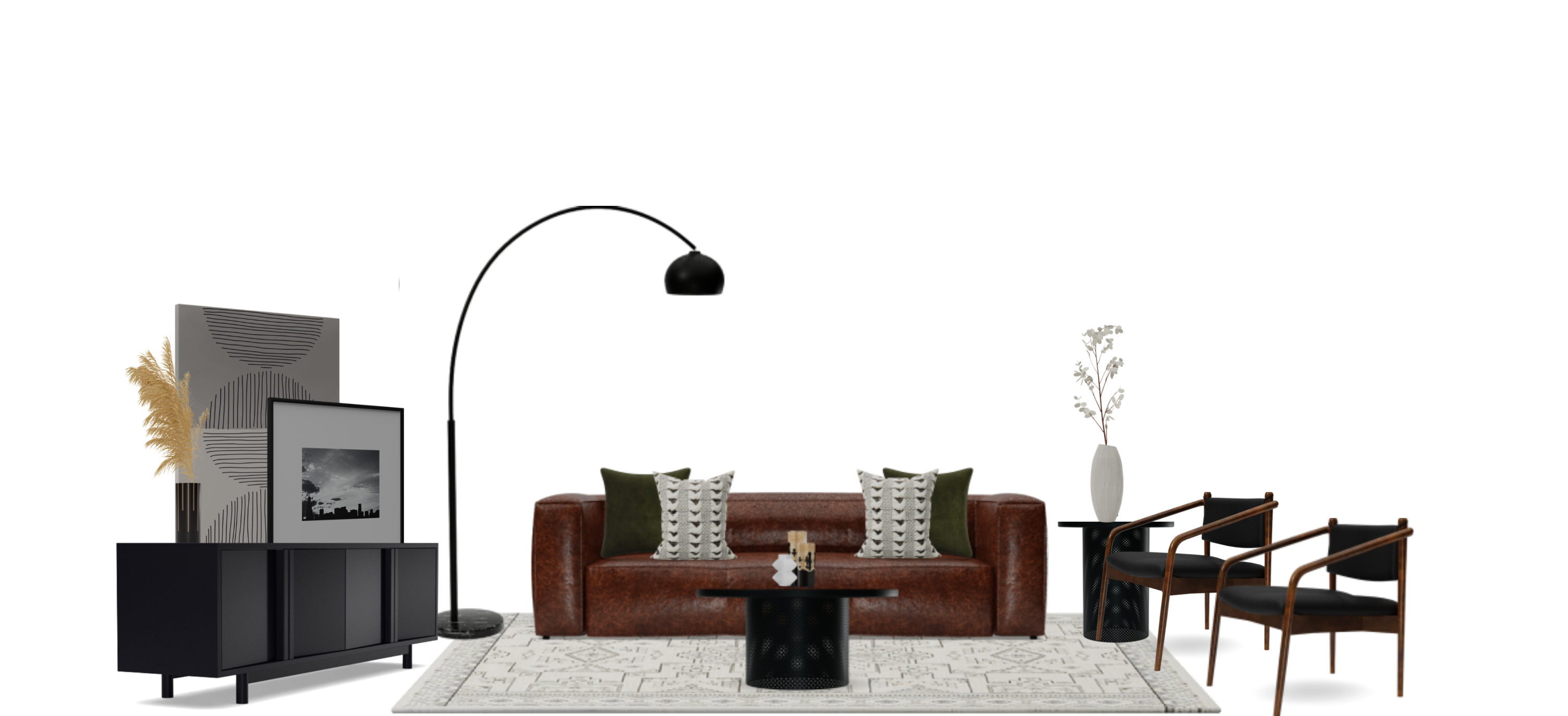 Rustic Industrial Living Room Set with Brown Leather Sofa Spacejoy