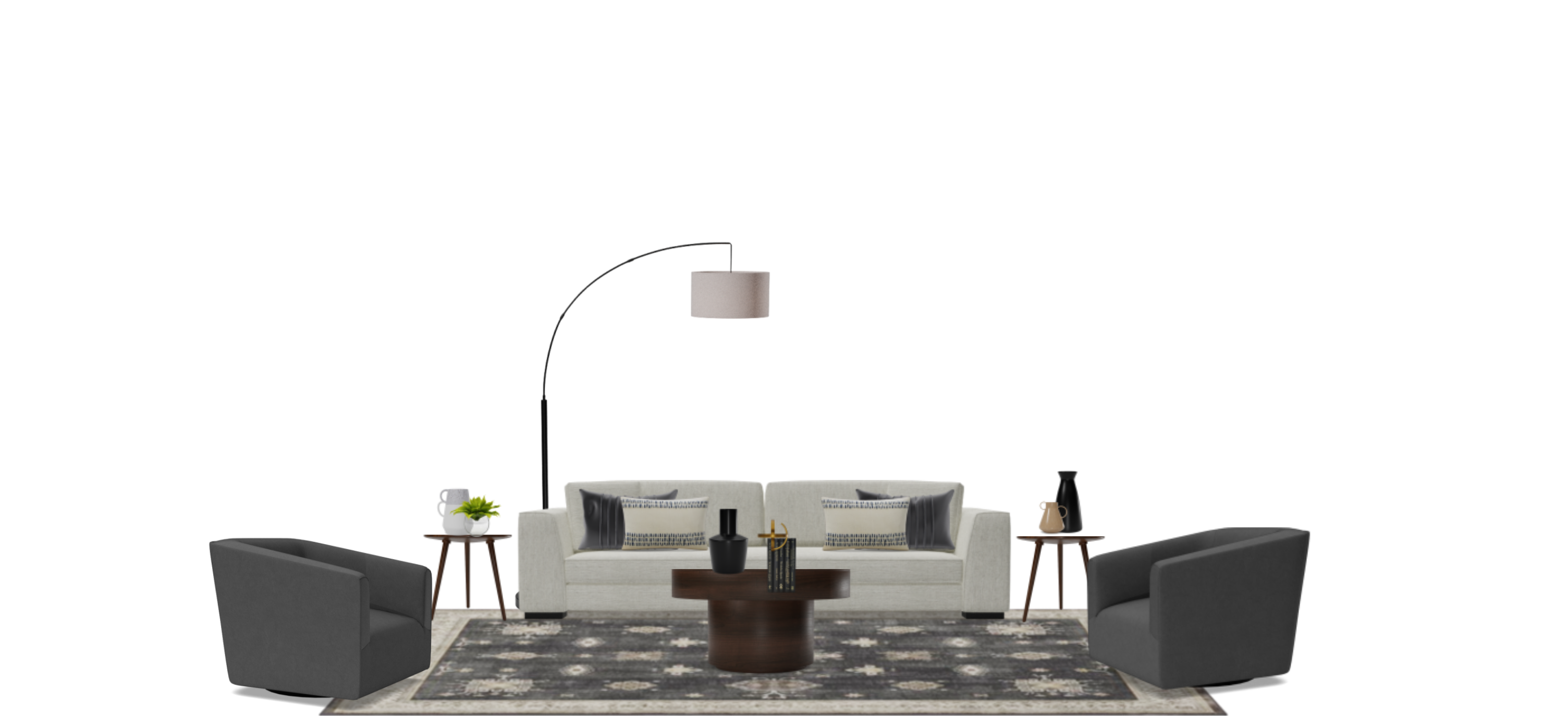 Gray Modern Transitional Living Room Set with Swivel Accent Chairs