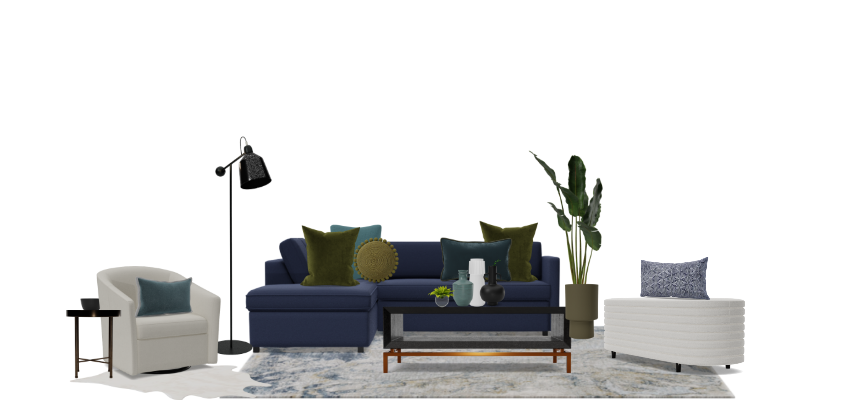 Eclectic Contemporary Living Room Set with Swivel Accent Chair Spacejoy