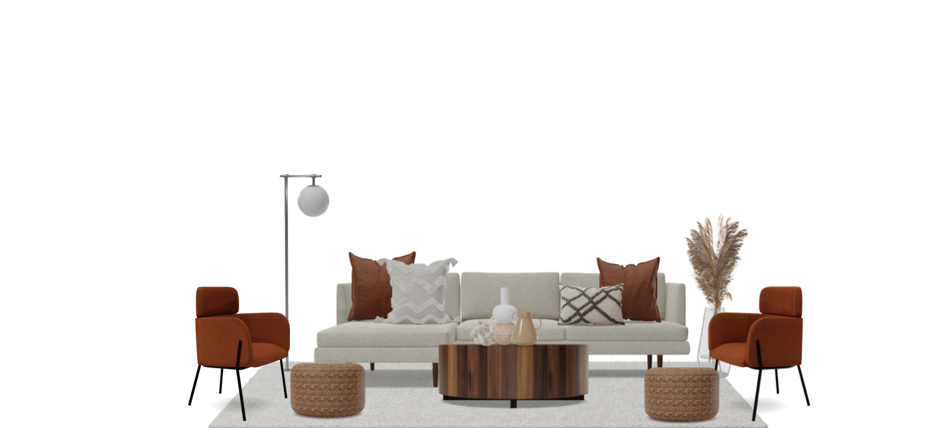 Rustic Boho Living Room Set with Gray Sectional Spacejoy