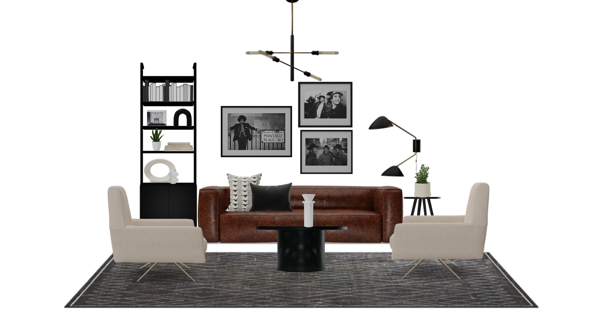 Modern Industrial Living Room Set with Leather Sofa Spacejoy